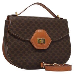 CELINE Macadam Canvas Hand Bag PVC Leather 2way Brown Auth 113147V